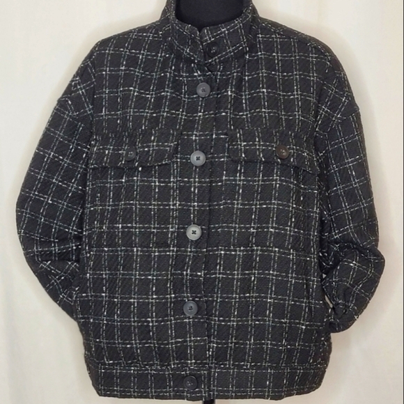 Sanctuary Ashly Jacket Black & White Trendy Tweed Plaid Hip Length - Size M - Picture 6 of 12
